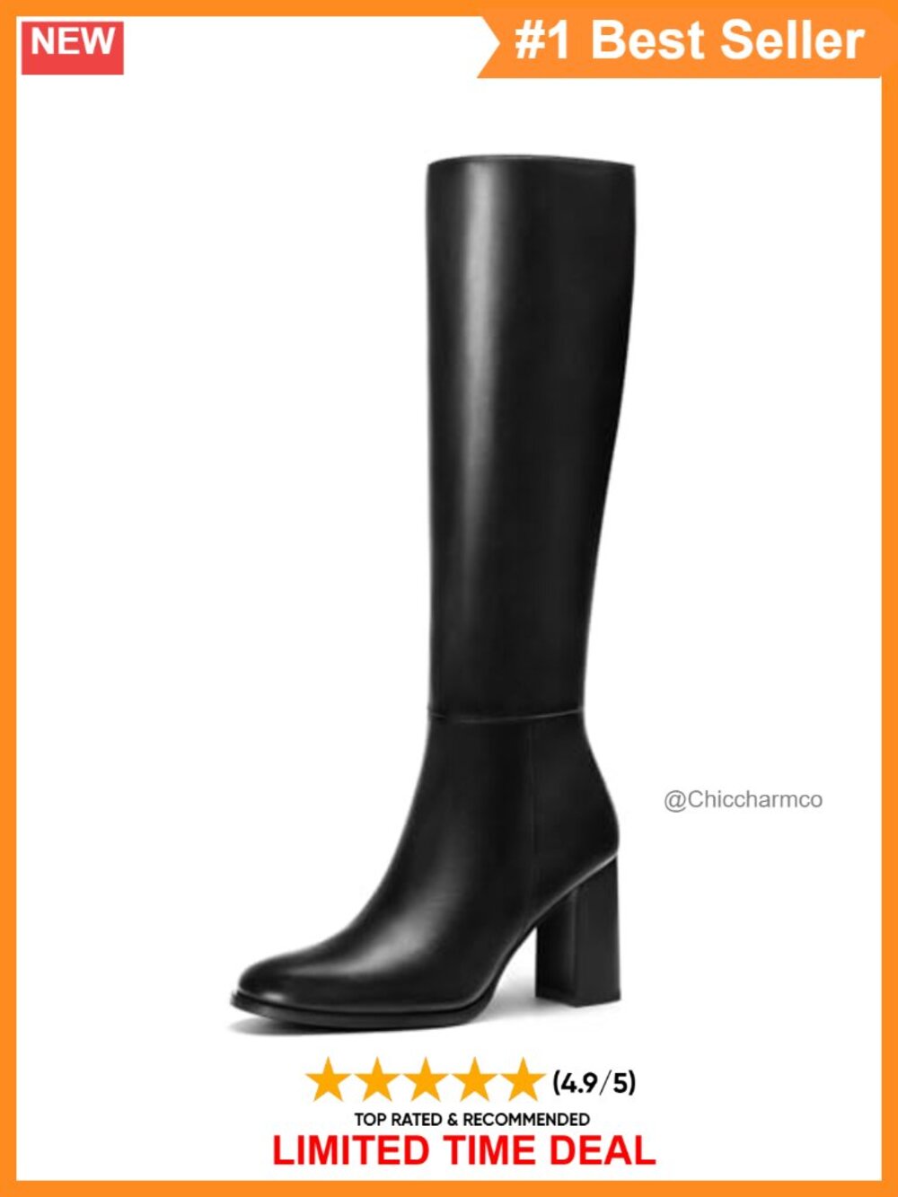 Faux Leather Knee High Boots Chunky Heel Round Toe Side Zip Tall Boots